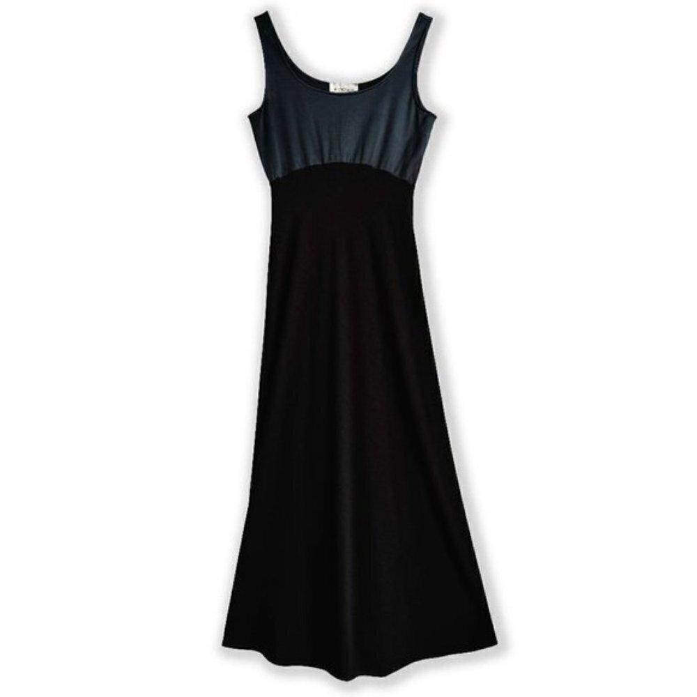 Vintage 90s Le Chateau Long Black Sleeveless Fit and Flare Evening Dress